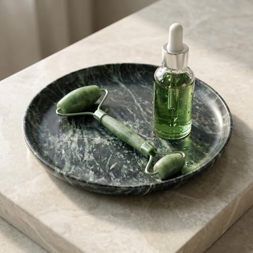 YKAJO Emerald Green Round Marble Tray, 10" Deep Catchall Vanity Organizer - Image 7