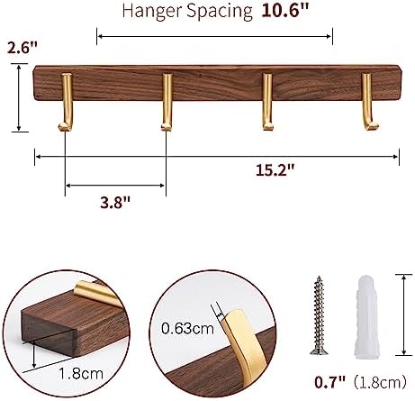 Wall Mounted Coat Rack, Metal Wood with 4 Hooks - Image 3