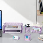 EasyPAG Desk Organizers and Accessories 5 Pieces Office Supplies Set - 2 Tier Paper Tray, Pencil Organizer for Desk, Mail Sorter Countertop, Business Card Holder and Sticky Note Holder, Purple - Image 7