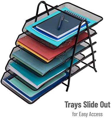 Mind Reader 5-Tier Paper Tray Organizer, Vertical Desktop File Storage Rack, Office, Metal Mesh, Black (Pack of 6) - Image 4