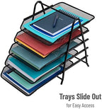 Mind Reader 5-Tier Paper Tray Organizer, Vertical Desktop File Storage Rack, Office, Metal Mesh, Black (Pack of 6) - Image 4