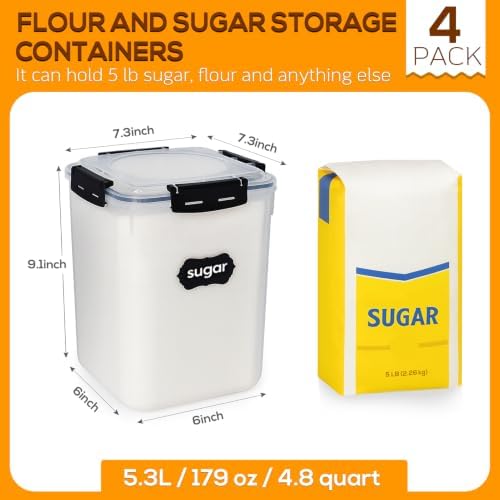 4 Pack 5.3L Thick Flour Sugar Storage Containers for Pantry, Airtight - Image 3