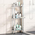 HapiRm Standing Corner Shower Caddy - 3 Tier Corner Shower Organizer with Soap Holder, Rustproof Stainless Steel Bathroom Shelf with 4 Hooks, Silver by HapiRm