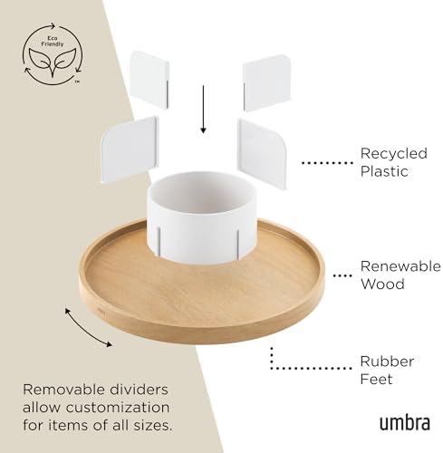 Umbra Bellwood Lazy Susan, Divided Tray Organizer, White/Natural - Image 5