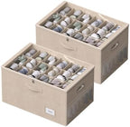 2 Pack Shoe Organizer for Closet Large Shoe Box Storage Containers with Clear Window Space Saving Shoe Bin with Foldable Bottom Support Adjustable Dividers Fits 36 Pairs (Beige, (24.4*16.5*13inch)x2) by FHSQX