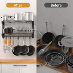 Taozun Pot Rack Wall Mounted 30 Inch, 2-Tier Heavy Duty Pot and Pan Hanging with 12 Anti-Drop Hooks, Kitchen Cookware & Utensils Storage Hanger - Image 5