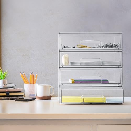 Sorbus Clear Stackable Storage Drawers (4 Pack, 12.1'' Wide) - Image 6