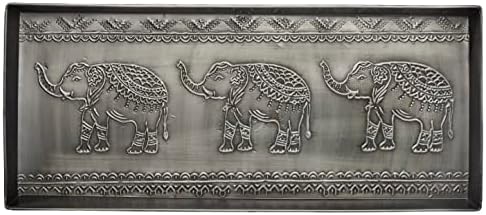 HF by LT Elephants Pattern Metal Boot Tray, 30 x 13 inches, Antique Zinc Finish by HFbyLT