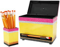 JarThenaAMCS Pencil Dispenser for Classroom Back to School Yellow Pink Pencil Holder with Lid Pen Storage Container Box for Teacher Appreciation Week Student Desk Organization Supplies by JarThenaAMCS