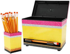 JarThenaAMCS Pencil Dispenser for Classroom Back to School Yellow Pink Pencil Holder with Lid Pen Storage Container Box for Teacher Appreciation Week Student Desk Organization Supplies by JarThenaAMCS