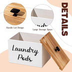 Dandat 3 Pcs Wood Laundry Pods Container Farmhouse Decoration Laundry Room Organization and Storage, Rustic Dryer Sheet Holder Scent Booster Container Set with Scoop(White) - Image 5