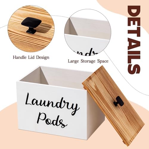Dandat 3 Pcs Wood Laundry Pods Container Farmhouse Decoration Laundry Room Organization and Storage, Rustic Dryer Sheet Holder Scent Booster Container Set with Scoop(White) - Image 5