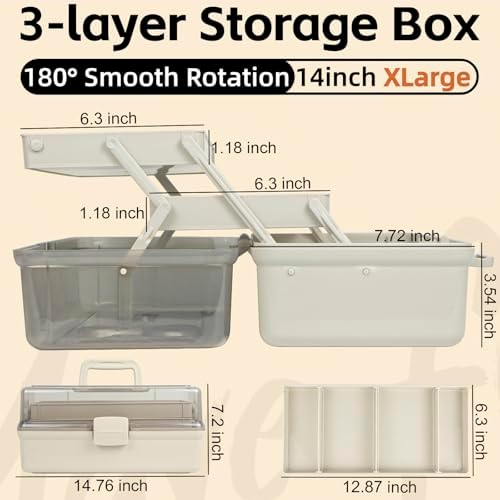TERGOO 14in 3-Layer Multipurpose Craft Organizers and Storage with Adjustable Dividers, Portable Tackle Box, Folding Art & Craft Case for Medicine, Tool, Sewing Organizer (Brown, X-Large) - Image 2