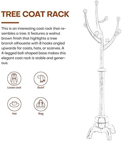 Coat Rack Freestanding Wood Coat Tree with Stable Sphere Base, Light Brown - Image 5