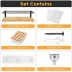 4-Tier Wall Mount Spice Rack Organizer with 24 Glass Jars, 216 Labels & Funnel - Screw/Adhesive Mount, Black Metal & Bamboo Spice Storage for Kitchen Pantry Cabinet, 11.6”W x 2.4”D x 3.2”H - Image 2