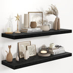 Fun Memories 40" W x 9.3" D Black Floating Shelves for Wall, Deep Long Floating Shelf for Home Bathroom, Bedroom, Living Room, Rustic Wood Wall Mounted Shelves for Books Decor by FunMemories