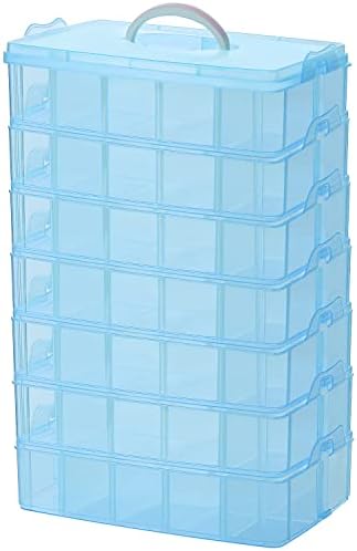 Sooyee 7 Layers Stackable Storage Container, 70 Adjustable Compartments Stackable Storage Container for Kids Toys, Art Crafts, Jewelry, Supplies, Mini Case & Letter Sticker Included,Blue by Sooyee