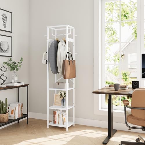 ELYKEN Coat Rack Freestanding, Hall Tree with 3 Shelves and 12 Hooks, White - Image 3