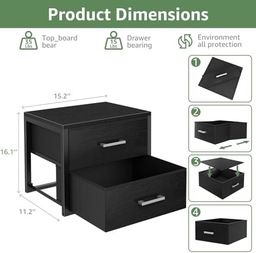 BOLUO Stackable Storage Drawers Closet Organizers and Storage Fabric Black 2 Drawer Dresser for Bedroom 2 Packs Modern - Image 3