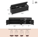 HOMEFORT 54.4" Shoe Bench with Lift Top Storage, Entryway Bench with Cushioned Seat, Wooden End of Bed Bench, Shoe Cabinet Bench with Hidden Storage Space, for Bedroom, Hallway,Black - Image 3
