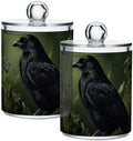 Qtip Cotton Ball Holder Dispenser with Lid, Raven Book Flower Print Plastic Jars Bathroom Canisters Storage Organizer 4 Pack by YMGQYJ