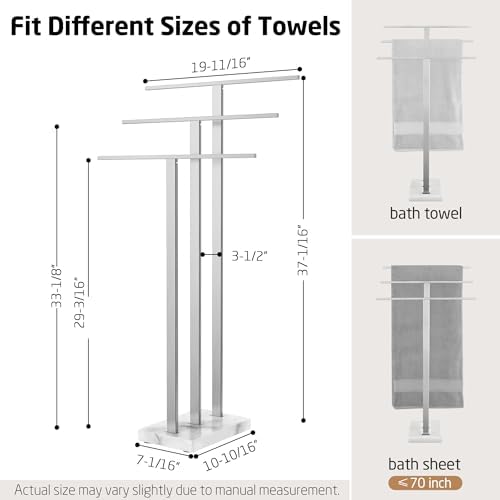 KES 3-Tier Standing Towel Rack, Heavy Marble Base, 36" H, Brushed Nickel - Image 5