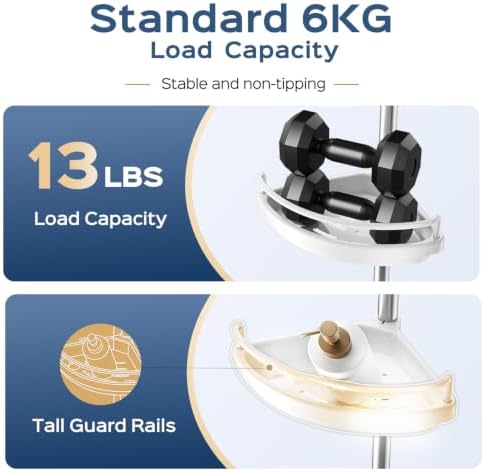 HAMITOR Corner Shower Caddy Tension Pole: Adjustable Stainless Steel Shower Organizer with 4 Tier Shelf for Bathroom Bathtub Tub Shampoo - Floor Standing Rack Bath Storage Holder with Rust Proof Rods - Image 5