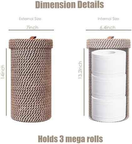 Handmade Cotton & Jute Toilet Paper Holder – Woven Toilet Paper Stand & Storage Basket with Lid, Freestanding Organizer for Bathroom, Fits 3 Mega Rolls 14" x 7'' - Image 2