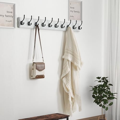 Dseap Wall Mounted Coat Rack: 38-1/4" Long, Patented, Heavy-Duty, 10-Double-Hooks Wooden Hanger Rail for Winter Coats, Hat, Jacket, Clothing - White & Black, Pack of 2 - Image 4