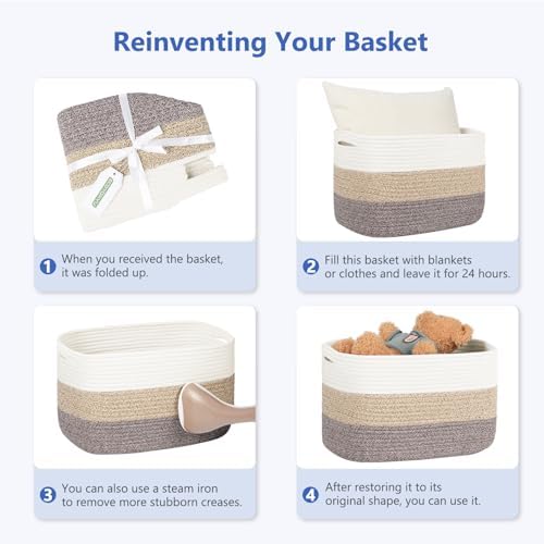 ECDYQXVU 15x10x9 Black Woven Cotton Rope Storage Basket Handles 2 Pack - Image 6