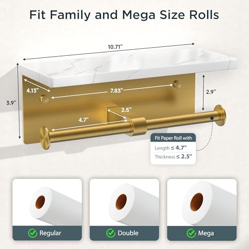 FORIOUS Double Marble Toilet Paper Holder with Phone Shelf, Commercial - Image 7