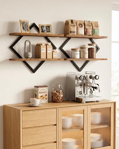 CHOEZON Floating Shelves, Set of 2 Wall Shelves, 2-Tier Hanging Shelves, Wall Shelf Set of 2, Wall Mounted Shelves, for Living Room, Bedroom, Kitchen, Office, Study, Rustic Brown TBJ01P2BF - Image 3