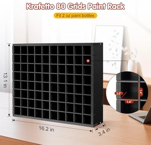 Krafetto 80-Grid Paint Organizer for 2 Oz Bottles, Wall Mount, Black - Image 2