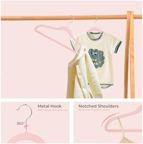 ManGotree 14 Inch Kids Velvet Hangers Felt Children's Hangers 66 Pack Pink - Image 4