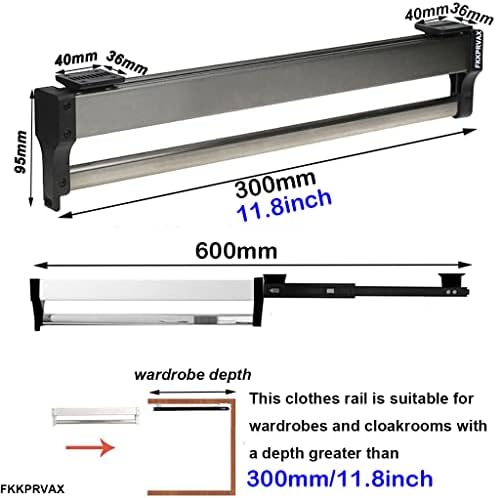 Closet Clothes Hanger Rail,Pull-Out Closet Rod 30-60cm,Wardrobe Clothing Rail,Closet Organizer Rack for Pants and Coat (300MM/11.8INCH) - Image 2