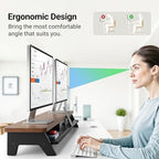 AFOOYO Dual Monitor Stand Riser,LED 2-Tier 39.3 Inch Computer Monitor Stand for 2 Monitors,Office Desktop Organizer with Storage Drawer and Phone Holder for Laptop,PC,Computer,Printer,Walnut - Image 6