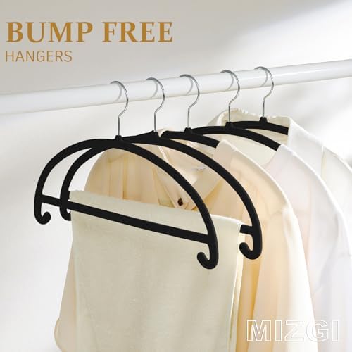 MIZGI 50 Pack Black Velvet Hangers - No Shoulder Bumps, Heavy Duty Non-Slip Chrome Hooks for Jackets, Coats, Pants - Image 2