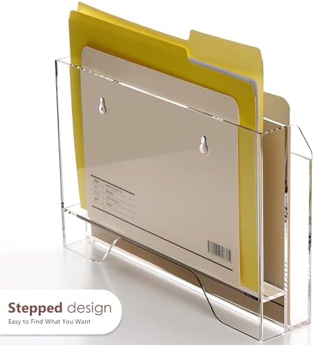 DINGHUO Wall Hanging File Organizer, Acrylic Mail Organizer wall mounted File Holder, Clear 2 Tier Folder Paper Document Magazine Rack for Desk Office School Home - 1 Pack - Image 7