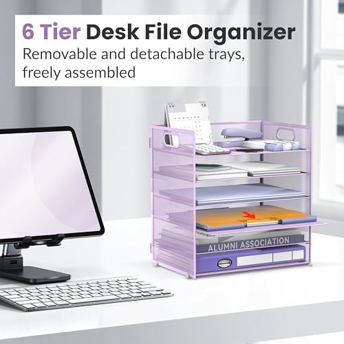 Daltack 6-Tier Paper Organizer for Desk with Handle, Purple - Image 5