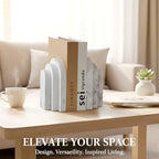 LIN CHUAN Heavy Duty Bookends for Shelves, Set of 2, Marble White Look - Image 6