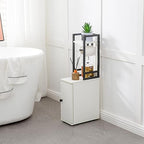 SUNTAGE Small Bathroom Storage Cabinet, Narrow Side Bathroom Organizer w/Toilet Paper Roll Holder and Metal Frame, Slim Toilet Paper Storage Cabinet for Bathroom, White - Image 6