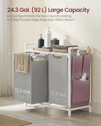 VASAGLE Laundry Hamper with Shelf, 2 Pull-Out Bags, 2 x 12.1 Gallons (46 L) - Image 3