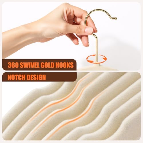 Flottian 60 Pack Beige Velvet Hangers Non Slip,Felt Hangers with Gold Hook - Image 3