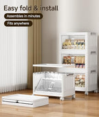 Hanyi 105 QT Stackable Storage Bins with Lids, 3 Tier Collapsible Plastic Storage Cabinet with Magnetic Doors, Removable Top Lid, Locking Wheels, Closet Organizer for Bedroom, Pantry, Office - Image 3