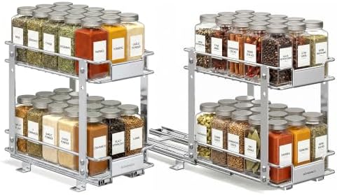 SONGMICS Spice Rack Organizer for Cabinet, Pull Out 2 Tier Thick Steel by SONGMICSbySONGMICSHOME