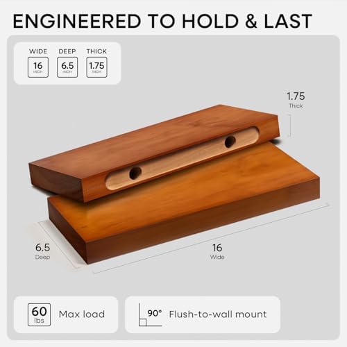 Homeforia 16 Inch Floating Shelves, High-End Solid Pine Wood, Set of 2 - Image 2