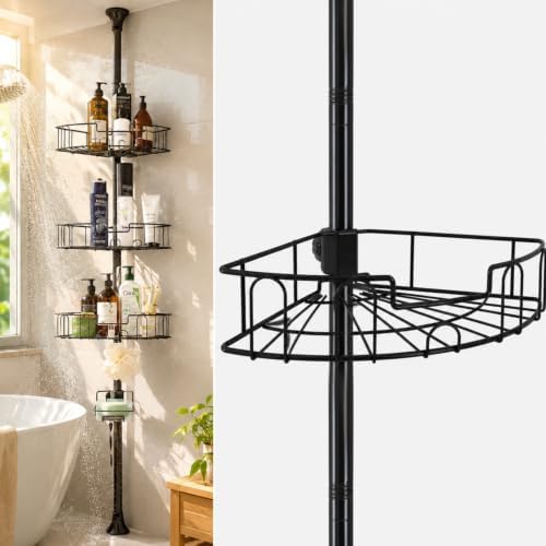 Shower Caddy Tension Pole, 4-Tier Heavy Duty Corner Organizer, 39-125 Inch by EUIJOIP