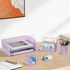 EasyPAG Desk Organizers and Accessories 5 Pieces Office Supplies Set - 2 Tier Paper Tray, Pencil Organizer for Desk, Mail Sorter Countertop, Business Card Holder and Sticky Note Holder, Purple - Image 6