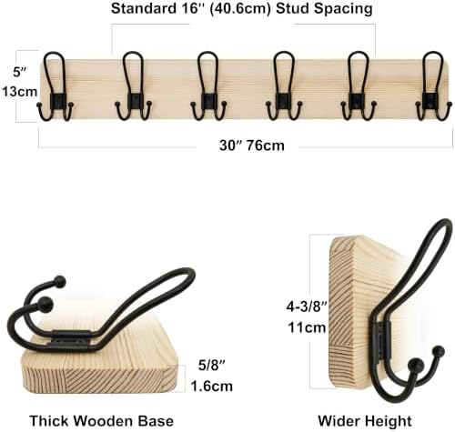 SKOLOO Coat Rack Wall Mount, Solid Wood Wall Mounted Coat Rack with Hooks, 24 Inch Wooden Coat Hooks for Wall, Modern Entryway Hallway Organizer, Pre-Assembled, Wood Natural - Image 7
