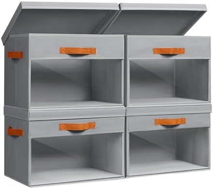 Homsorout Large Storage Bins with Lids - 4 Pack Foldable Decorative Organizers with Clear Windows & Handles, Cube Storage Organizers for Clothes, Blankets, Sweaters, Sheets, Grey by Homsorout